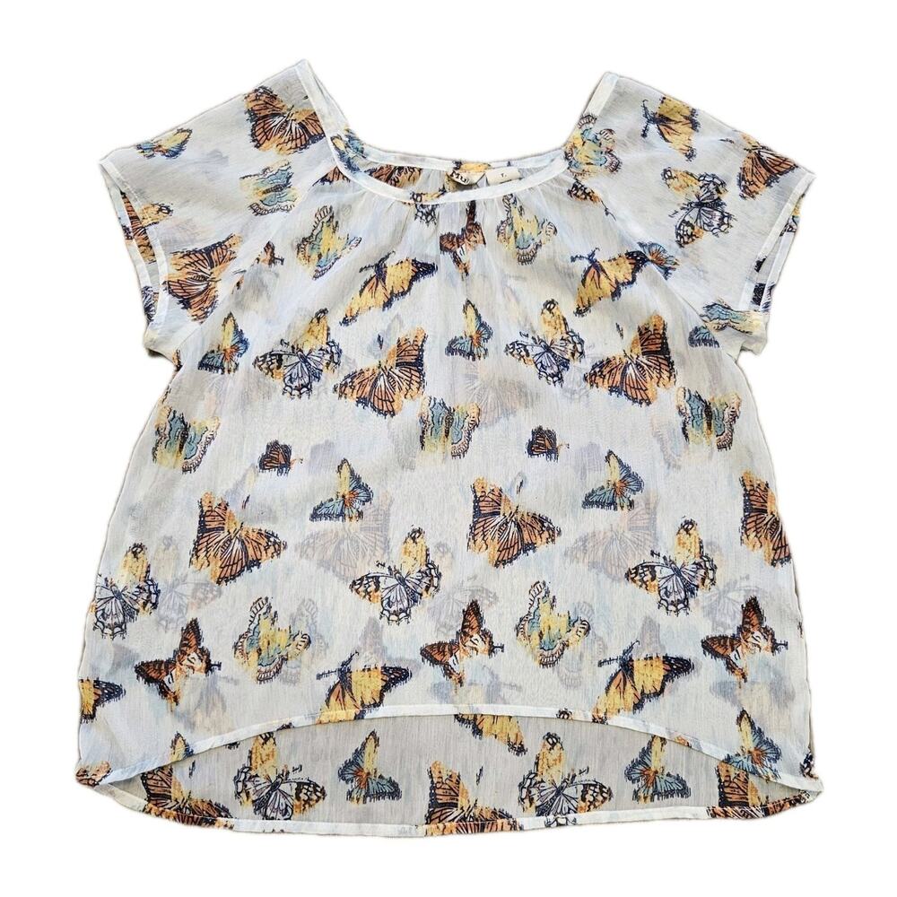 Vtg Y2K Mudd Butterfly Print Blouse Women L Semisheer Fairy Boho Preppy Festival